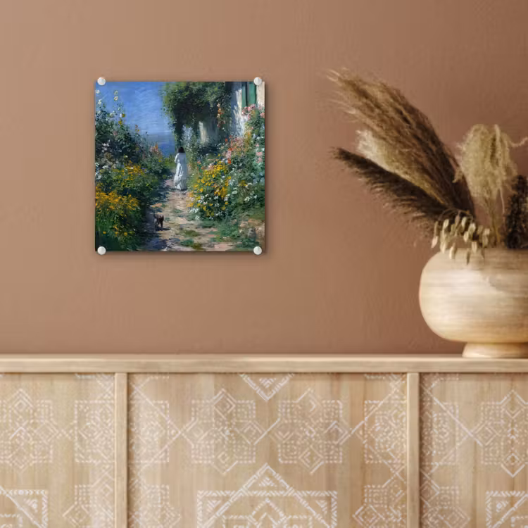 Glas schilderij - Kat - Vrouw - Bloemen - Huis — 6