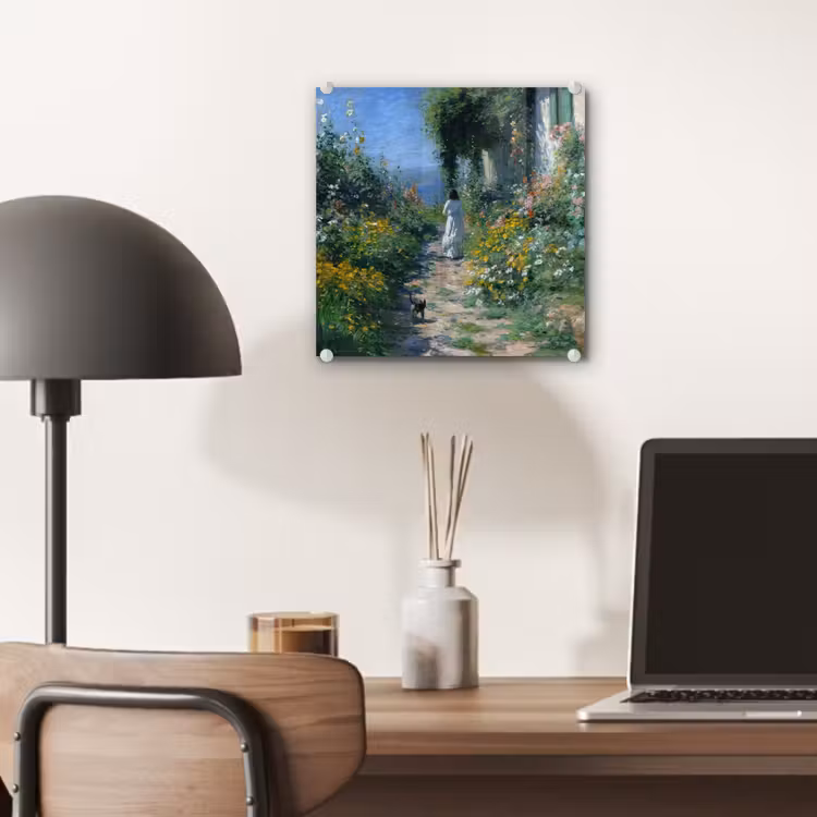 Glas schilderij - Kat - Vrouw - Bloemen - Huis — 7