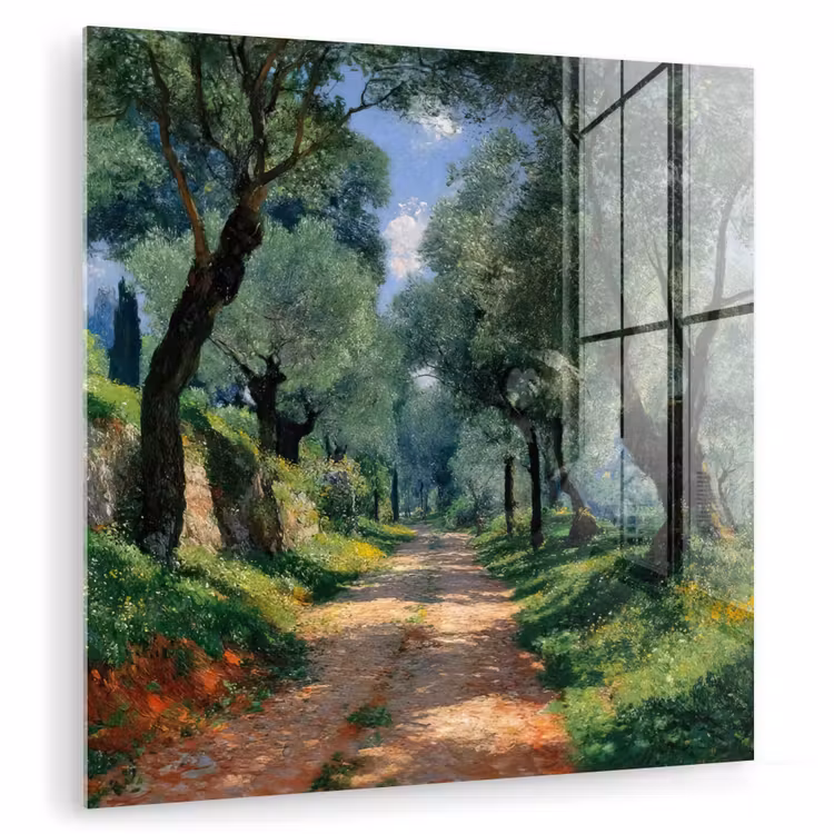 Glas schilderij - Pad - Bomen - Schaduw - — 1