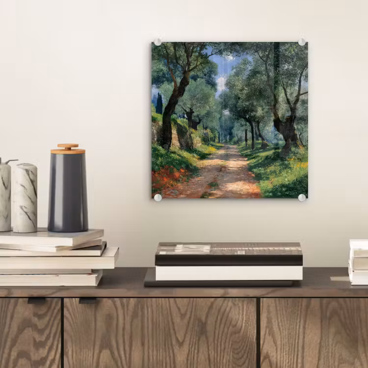 Glas schilderij - Pad - Bomen - Schaduw - — 2