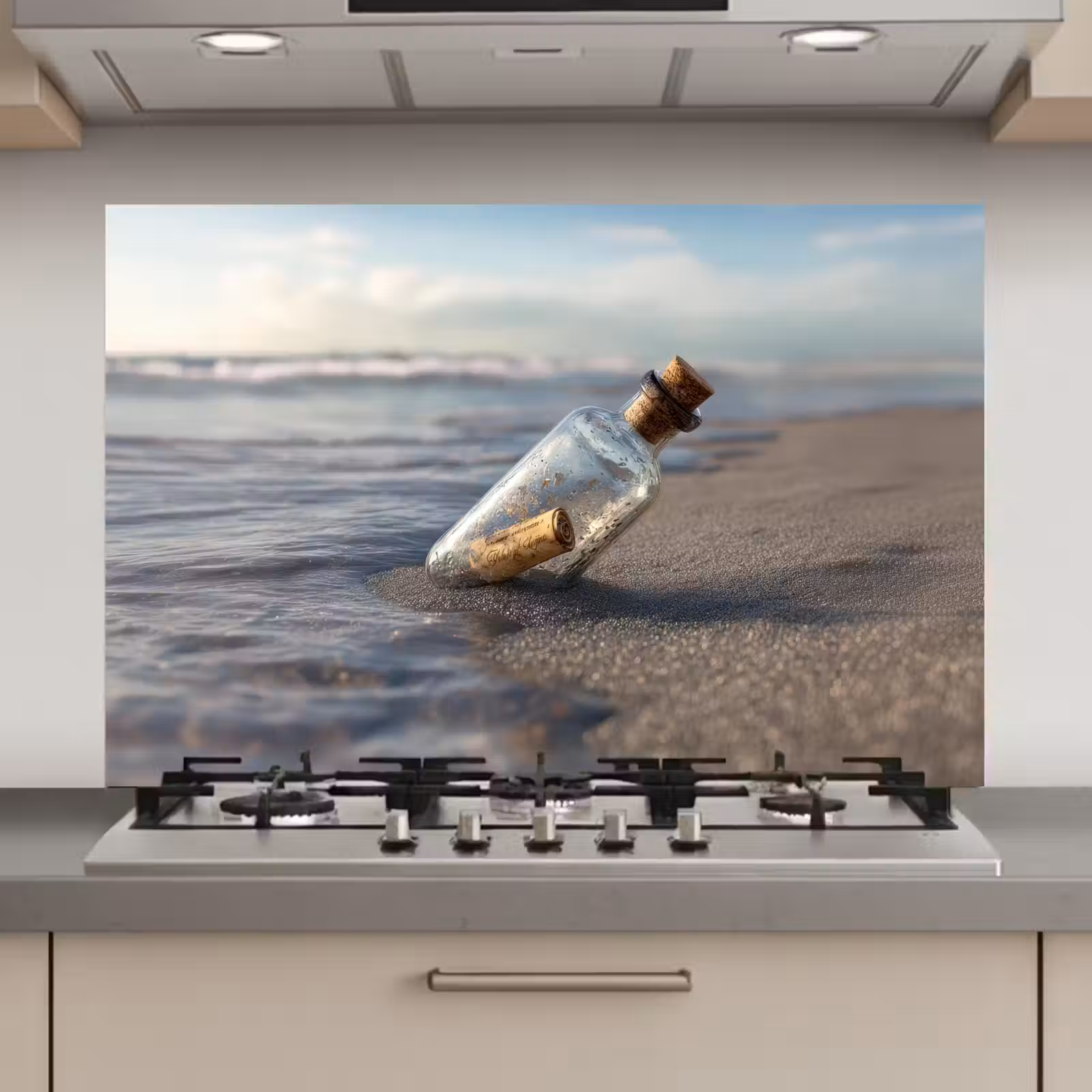 Spatscherm keuken - Glazenfles - Post - Zee - Zand — 1