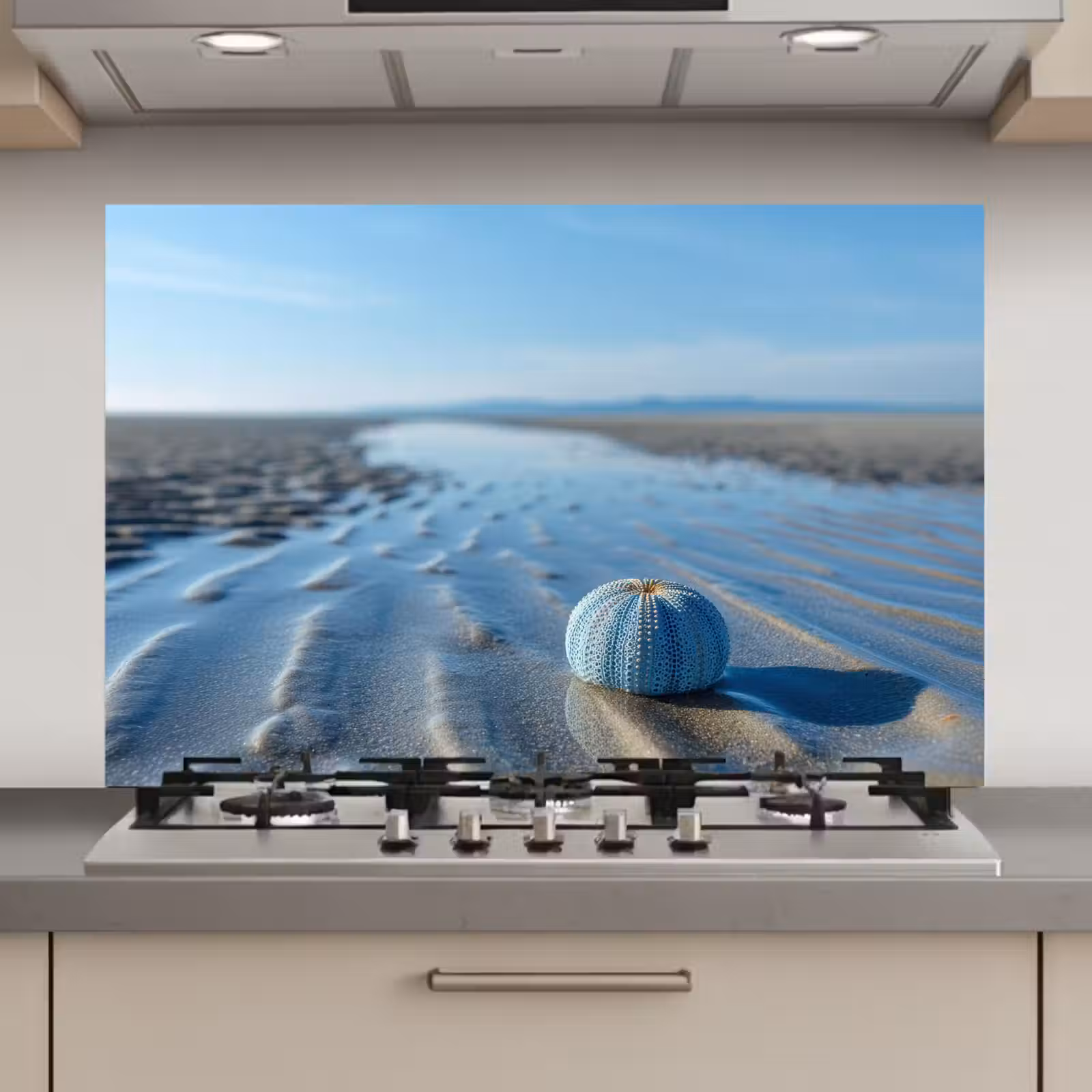 Spatscherm keuken - Strand - Schild - Water - Blauw — 1