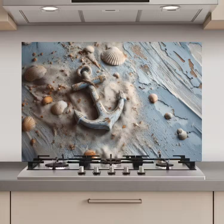 Spatscherm keuken - Anker - Hout - Schelpen - Zand — 1