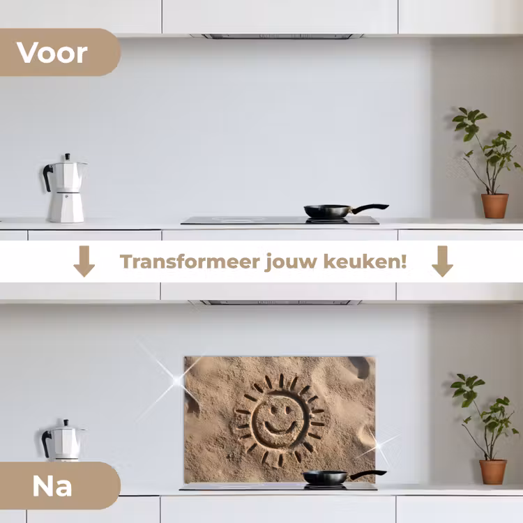 Spatscherm keuken - Gezichtje - Zon - Zand - Getekend — 3