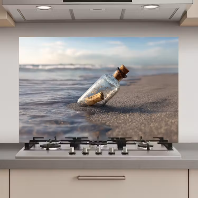 Spatscherm keuken - Glazenfles - Post - Zee - Zand — 1