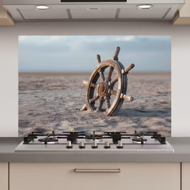 Spatscherm keuken - Scheepsstuur - Hout - Bruin - Zand — 1