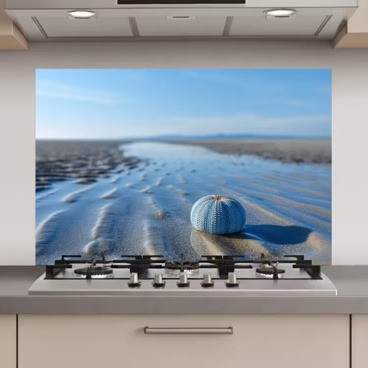 Spatscherm keuken - Strand - Schild - Water - Blauw — 1