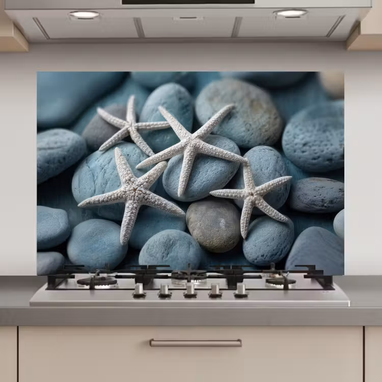 Spatscherm keuken - Zeesterren - Stenen - Wit — 1
