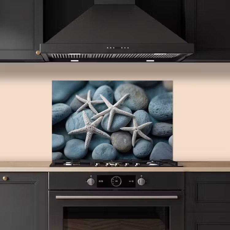 Spatscherm keuken - Zeesterren - Stenen - Wit — 2
