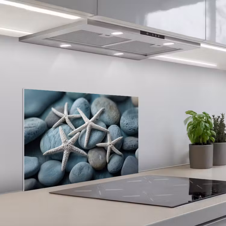 Spatscherm keuken - Zeesterren - Stenen - Wit — 5