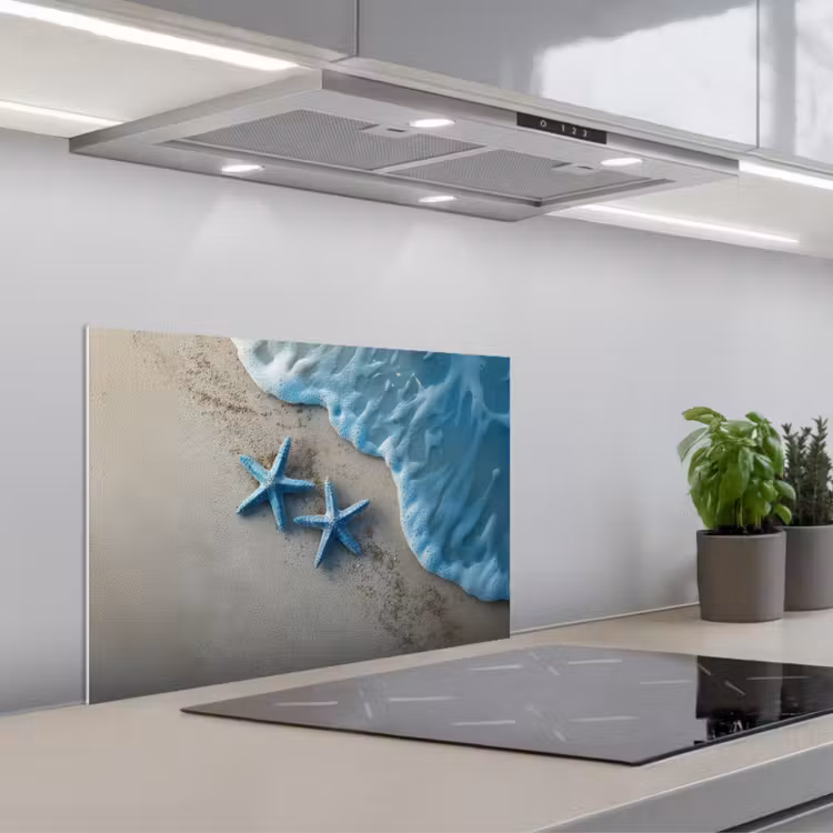 Spatscherm keuken - Zeesterren - Zand - Zee - Blauw — 5