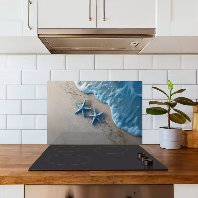 Spatscherm keuken - Zeesterren - Zand - Zee - Blauw — 6