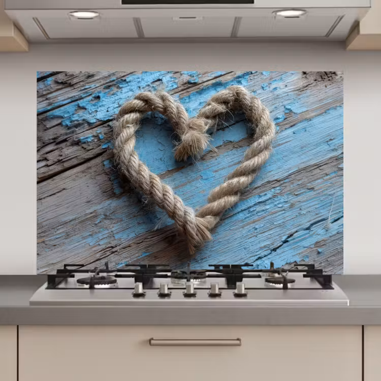 Spatscherm keuken - Hart - Touw - Hout - Rustiek — 1
