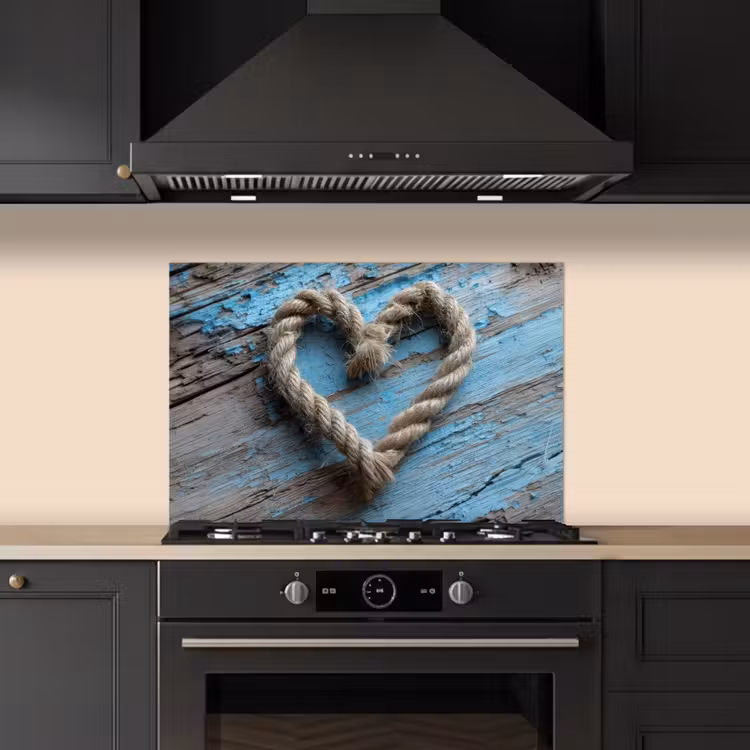Spatscherm keuken - Hart - Touw - Hout - Rustiek — 2