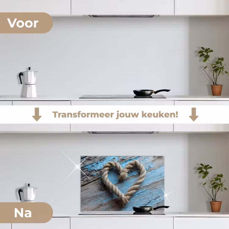 Spatscherm keuken - Hart - Touw - Hout - Rustiek — 3