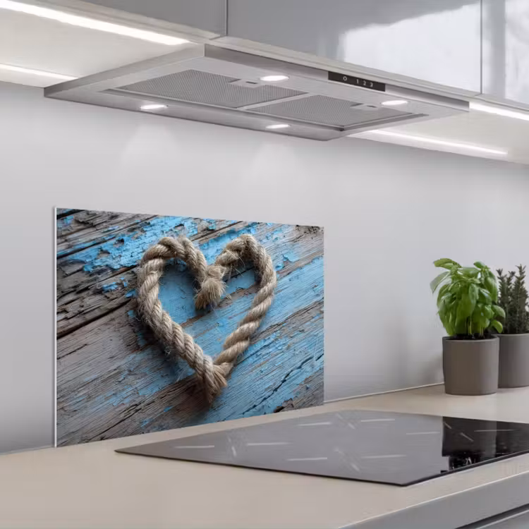 Spatscherm keuken - Hart - Touw - Hout - Rustiek — 5