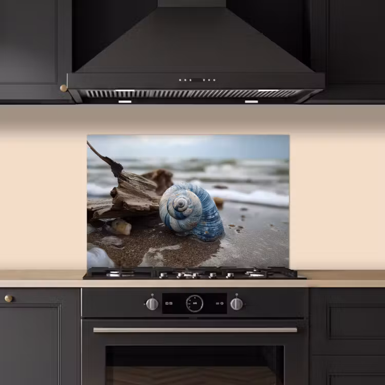 Spatscherm keuken - Schelp - Strand - Blauw - Zee — 2