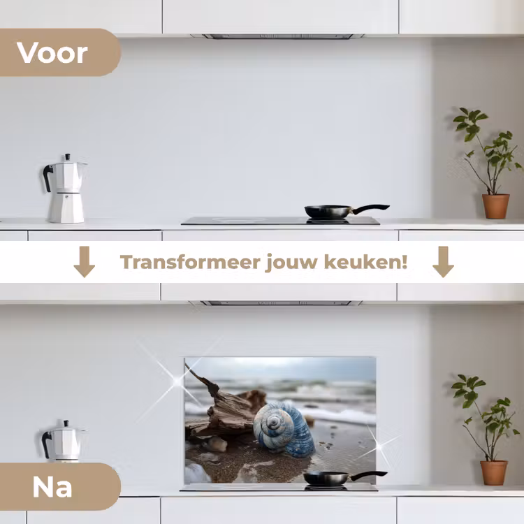 Spatscherm keuken - Schelp - Strand - Blauw - Zee — 3