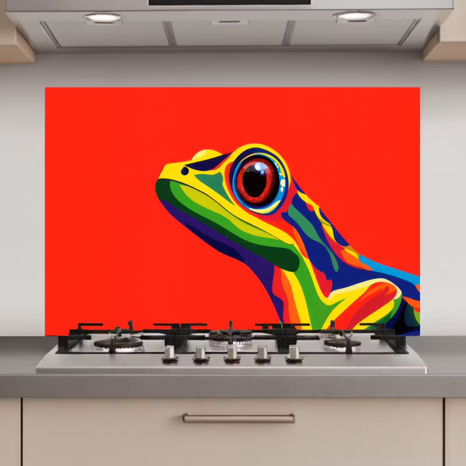 Spatscherm keuken - Kikker - Kleurrijk - Strepen - Ogen — 1