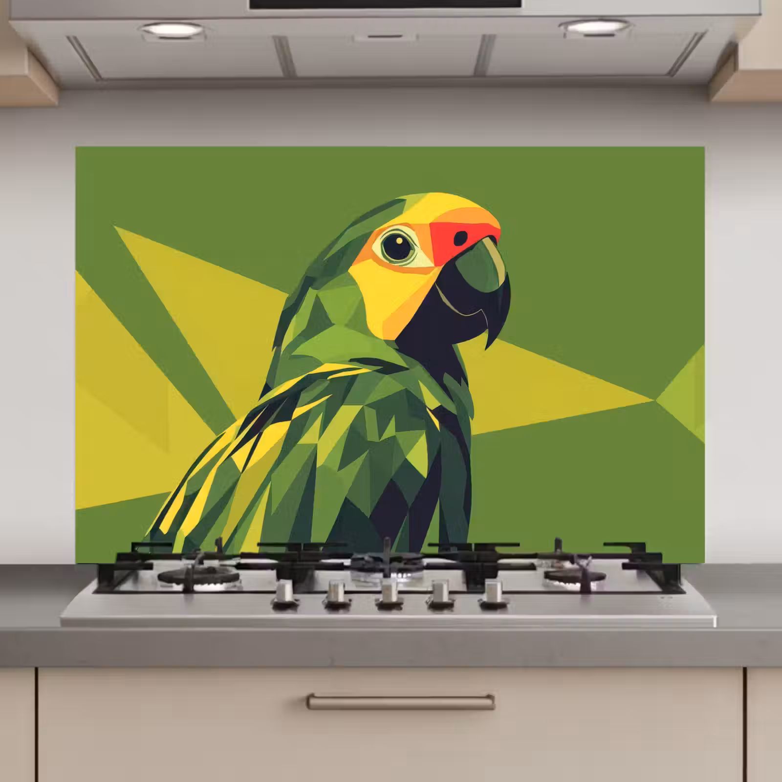 Spatscherm keuken - Papegaai - Groen - Snavel - Abstract — 1
