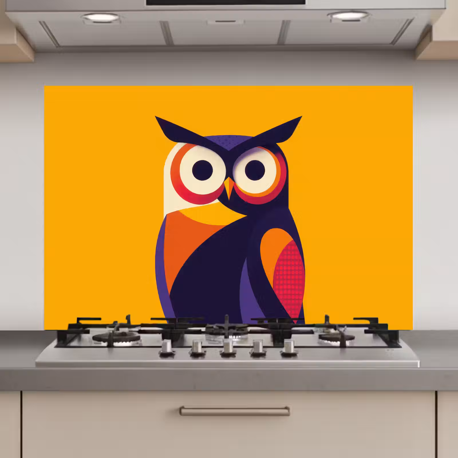 Spatscherm keuken - Uil - Grafisch - Kleurrijk - Ogen — 1