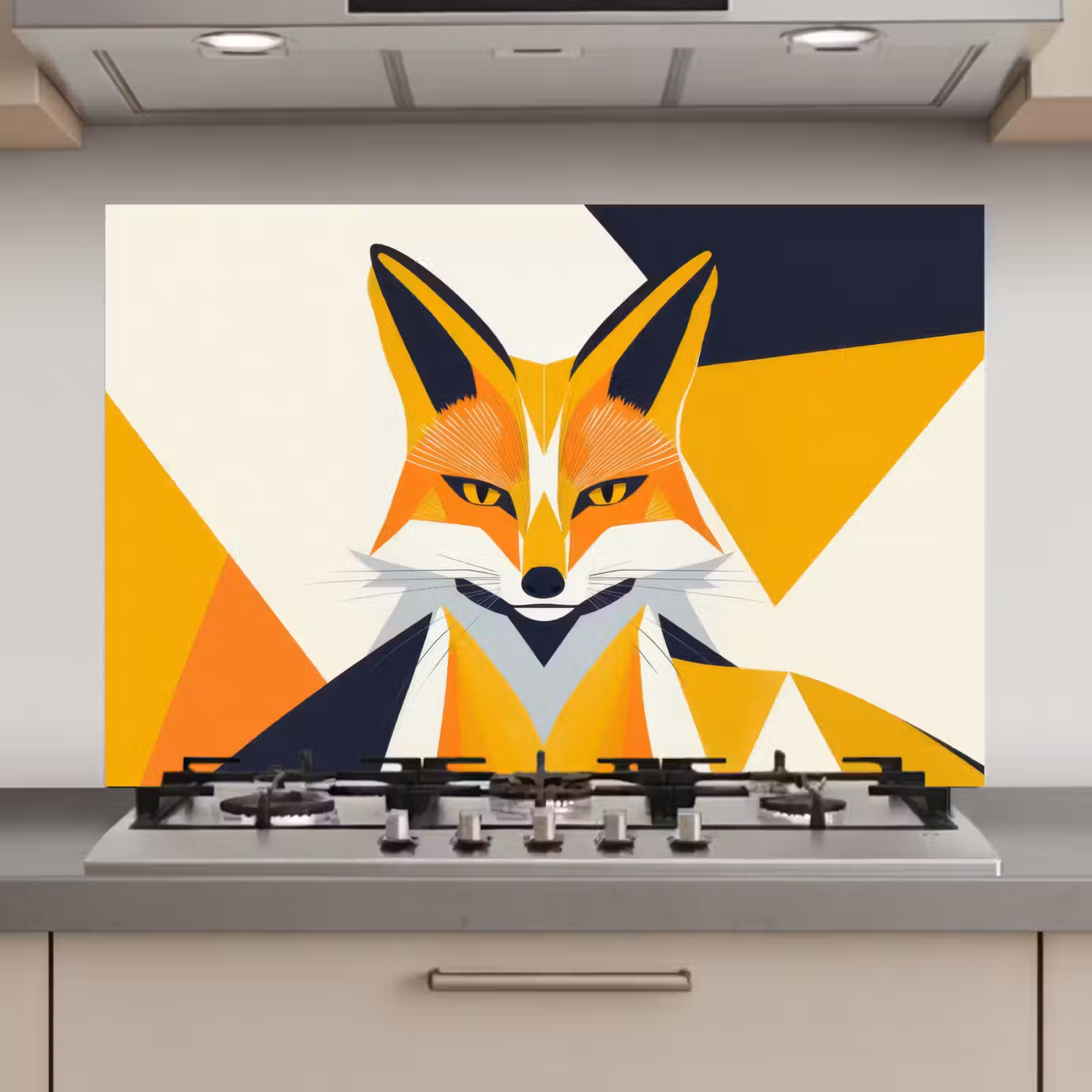 Spatscherm keuken - Vos - Oranje - Abstract - Driehoeken — 1