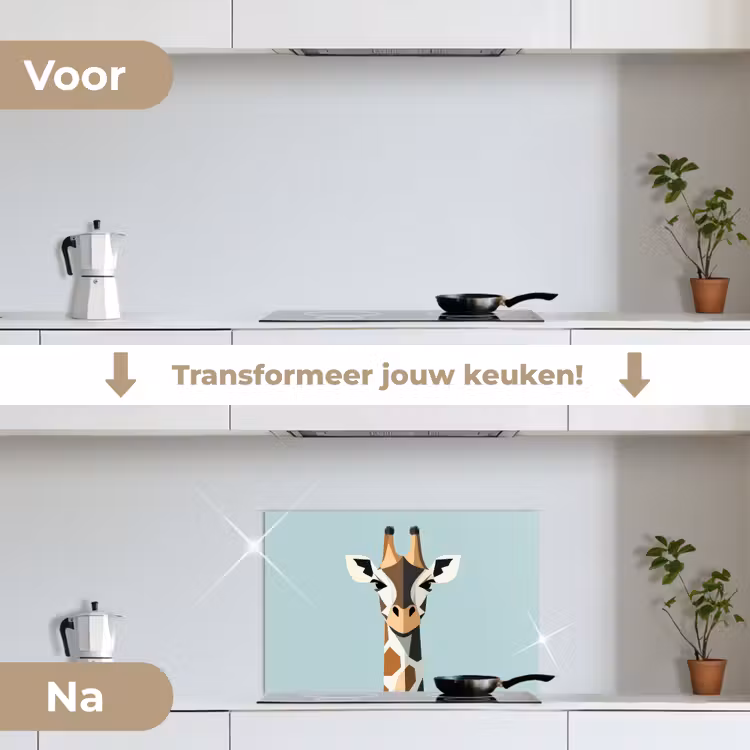 Spatscherm keuken - Giraffe - Illustratie - Bruin - Minimalistisch — 3
