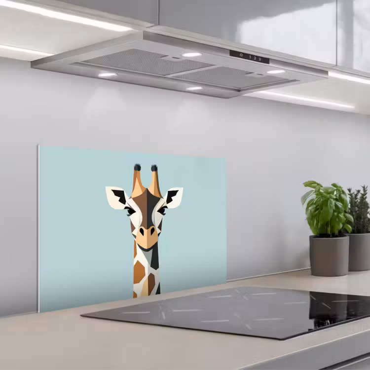 Spatscherm keuken - Giraffe - Illustratie - Bruin - Minimalistisch — 5
