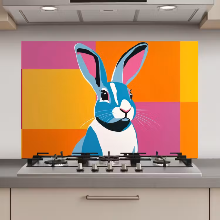 Spatscherm keuken - Haas - Kleurvakken - Oren - Roze — 1