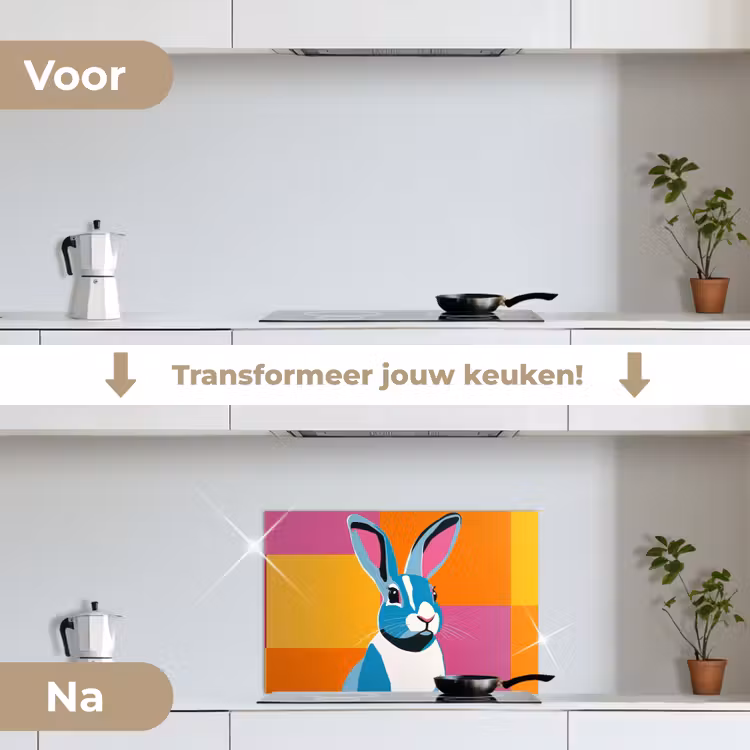 Spatscherm keuken - Haas - Kleurvakken - Oren - Roze — 3