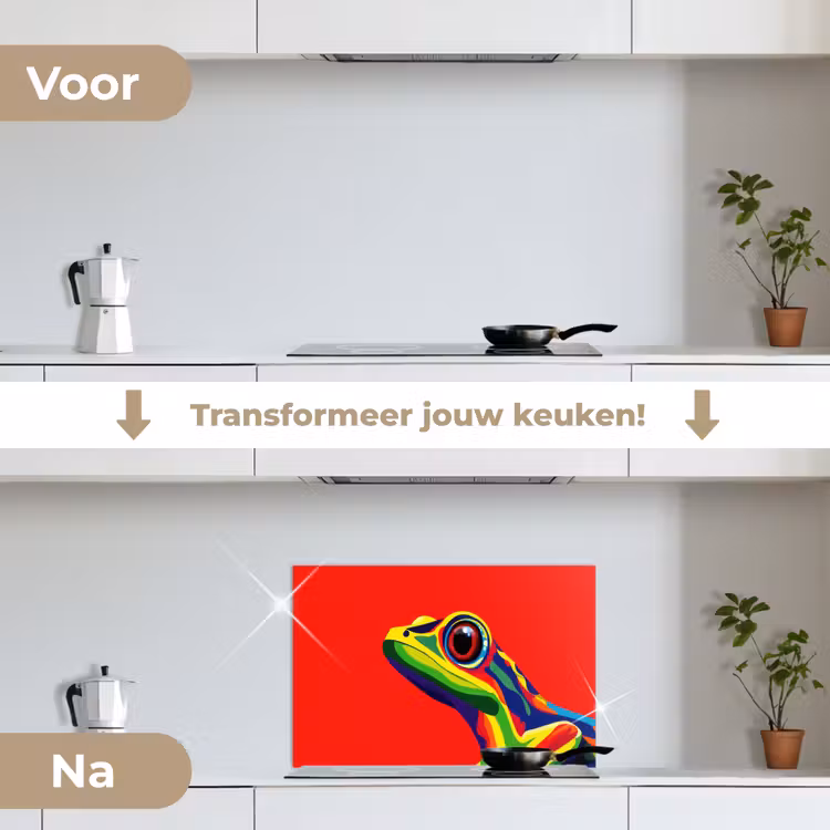 Spatscherm keuken - Kikker - Kleurrijk - Strepen - Ogen — 3