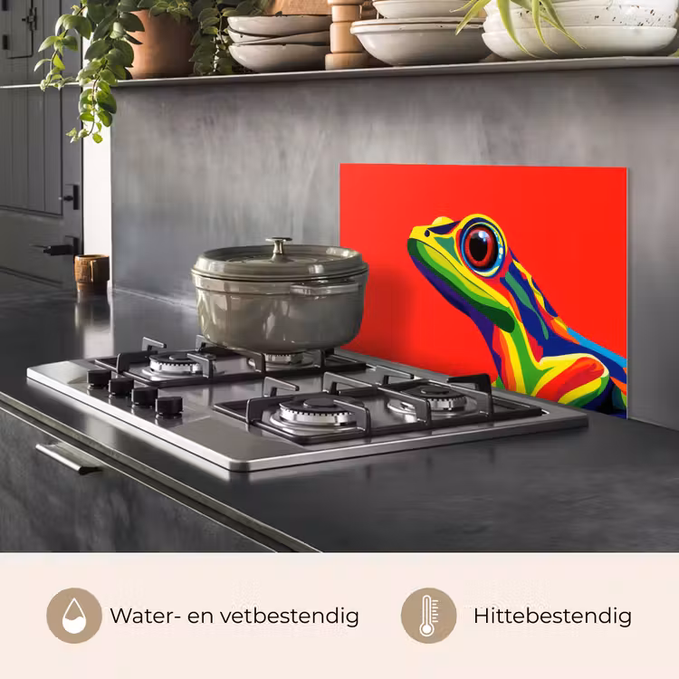 Spatscherm keuken - Kikker - Kleurrijk - Strepen - Ogen — 7