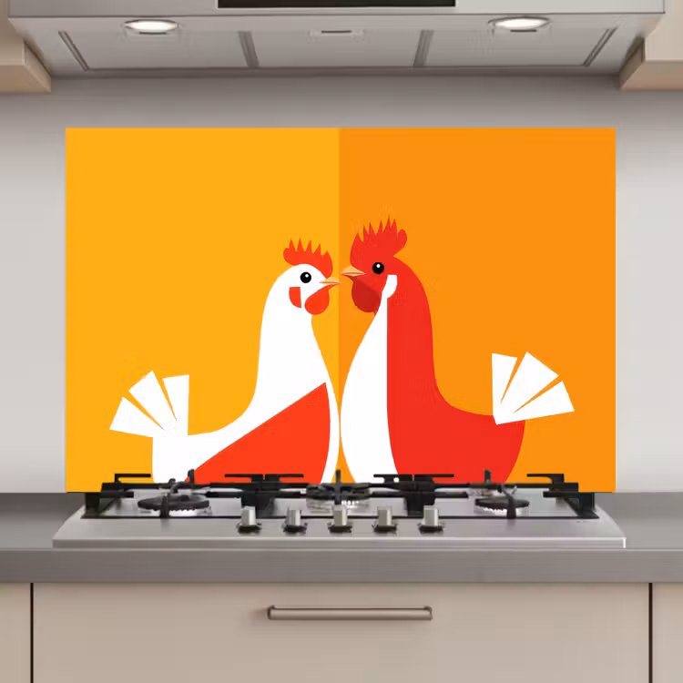 Spatscherm keuken - Kippen - Oranje - Vlakken — 1