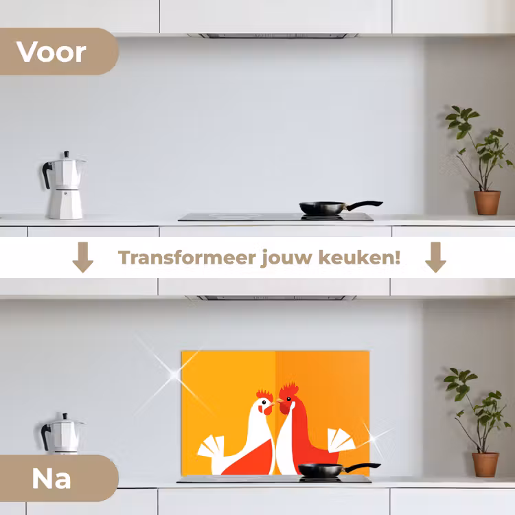 Spatscherm keuken - Kippen - Oranje - Vlakken — 3