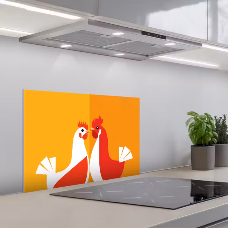 Spatscherm keuken - Kippen - Oranje - Vlakken — 5
