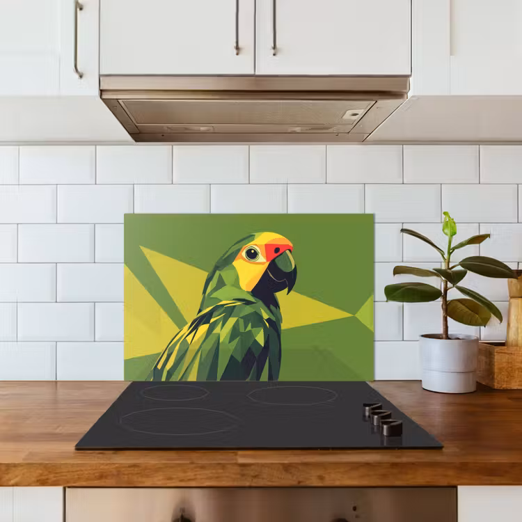 Spatscherm keuken - Papegaai - Groen - Snavel - Abstract — 6