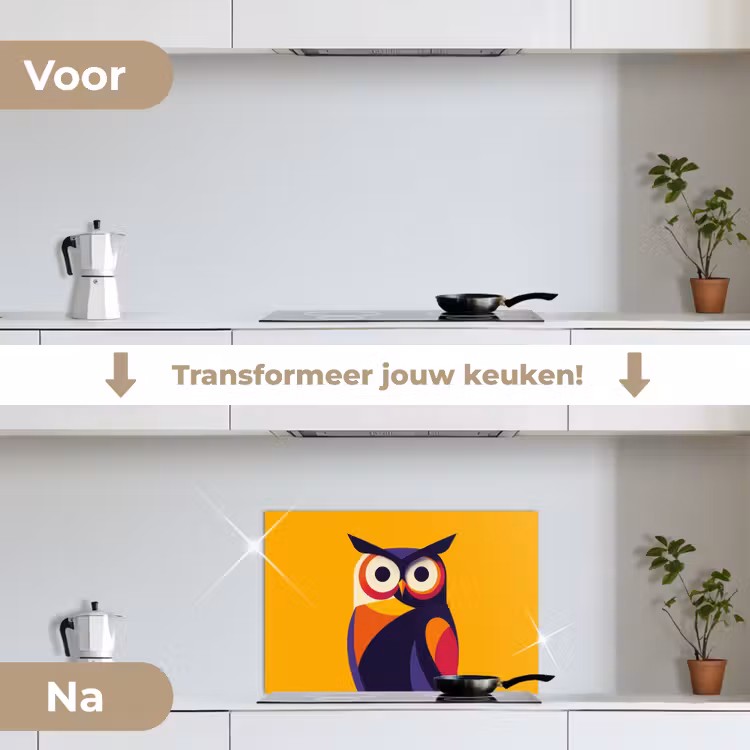 Spatscherm keuken - Uil - Grafisch - Kleurrijk - Ogen — 3