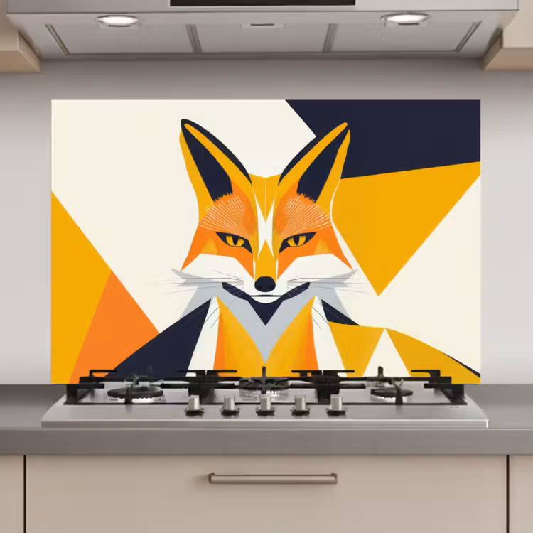 Spatscherm keuken - Vos - Oranje - Abstract - Driehoeken — 1