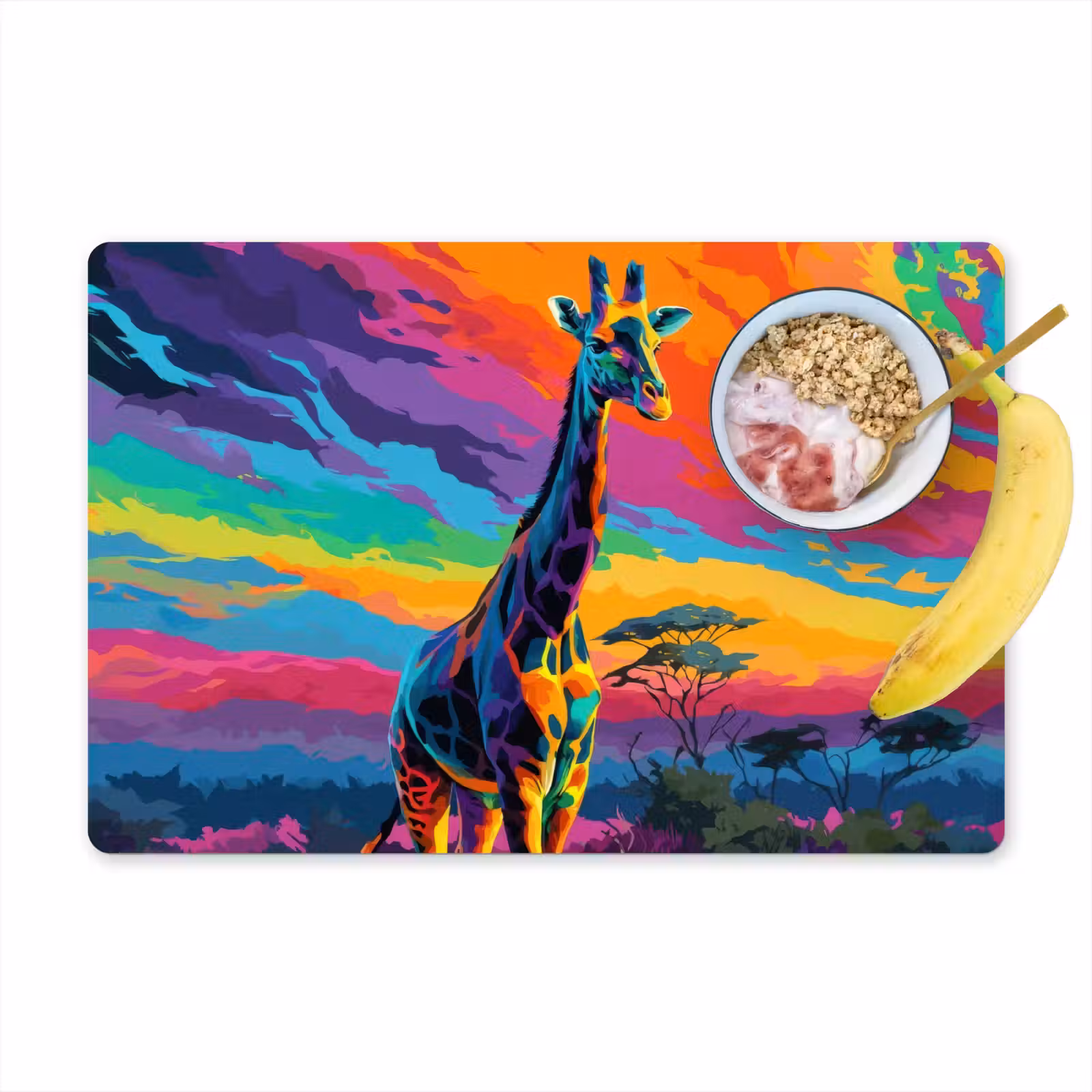 Placemat - 6 stuks - Giraffe - Savanna - Lucht - Gekleurd — 1