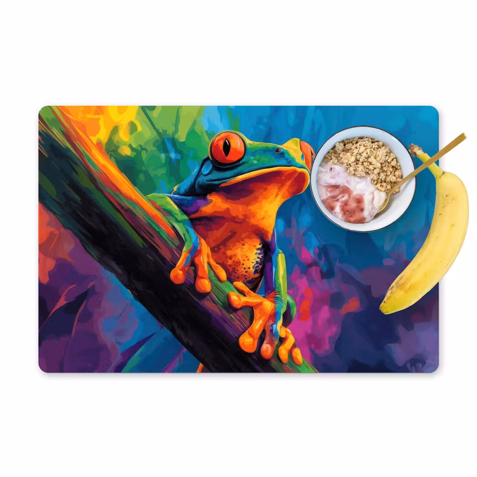 Placemat - 6 stuks - Kikker - Felgekleurd - Tak - Regenboog — 1