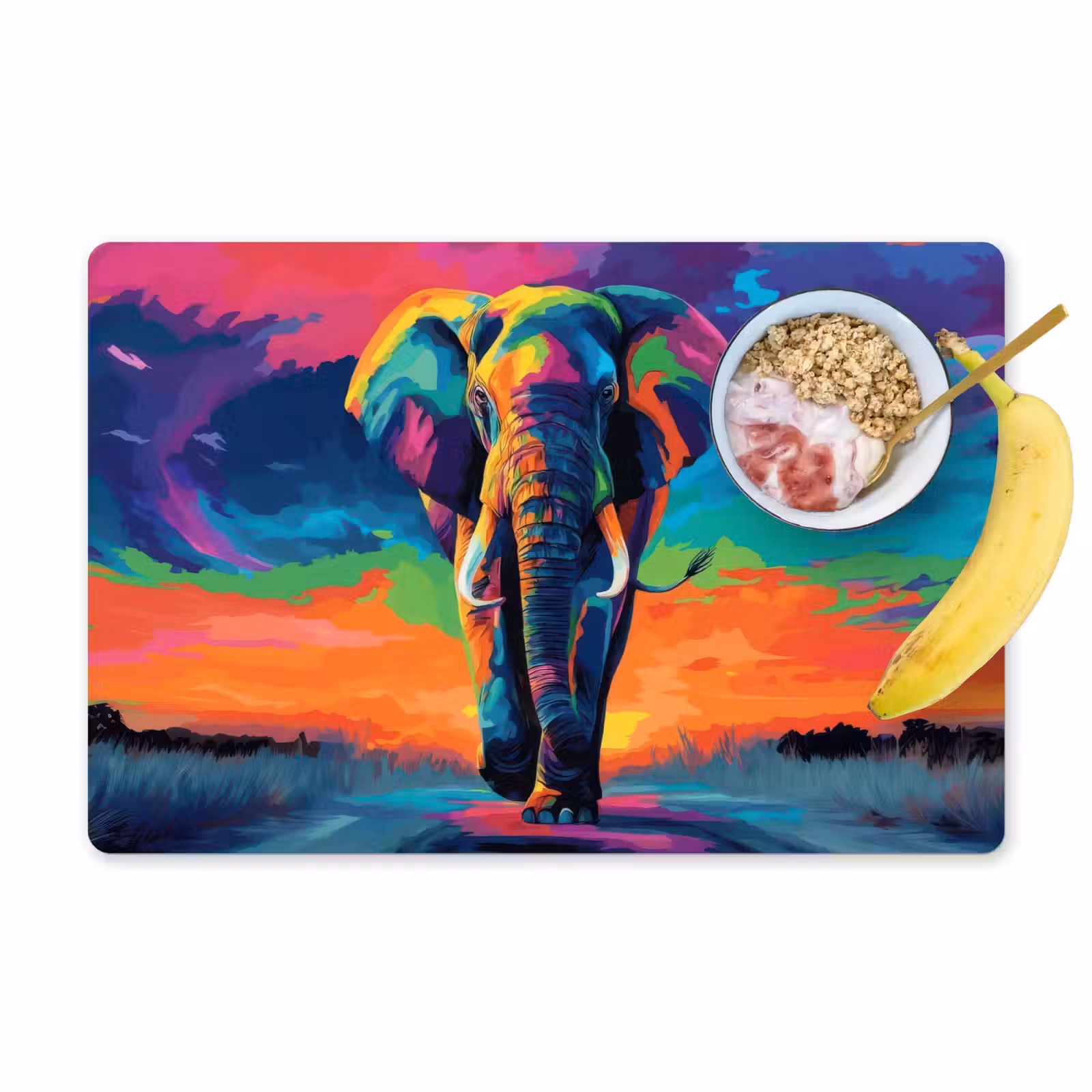 Placemat - 6 stuks - Olifant - Kleurrijk - Lucht - Abstract — 1