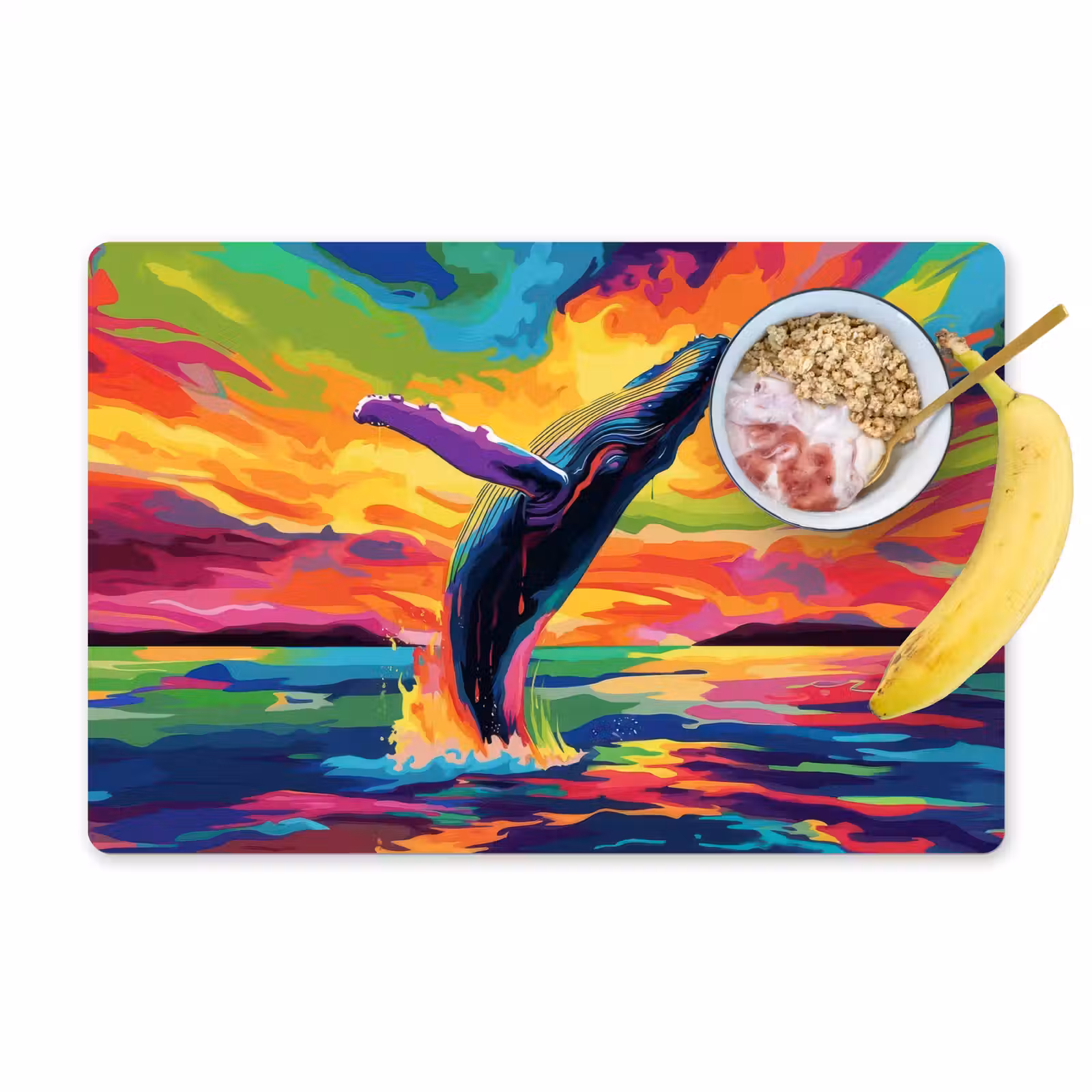 Placemat - 6 stuks - Zonsondergang - Walvis - Geschilderd - Kleurrijk — 1