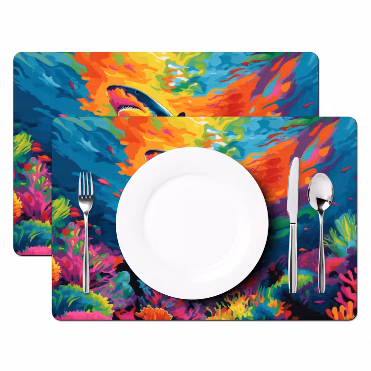 Placemat - 6 stuks - Haai - Koraalrif - Abstract - Kleurrijk — 2