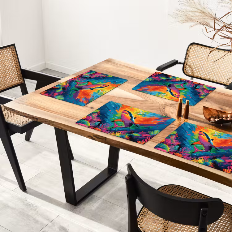 Placemat - 6 stuks - Haai - Koraalrif - Abstract - Kleurrijk — 5