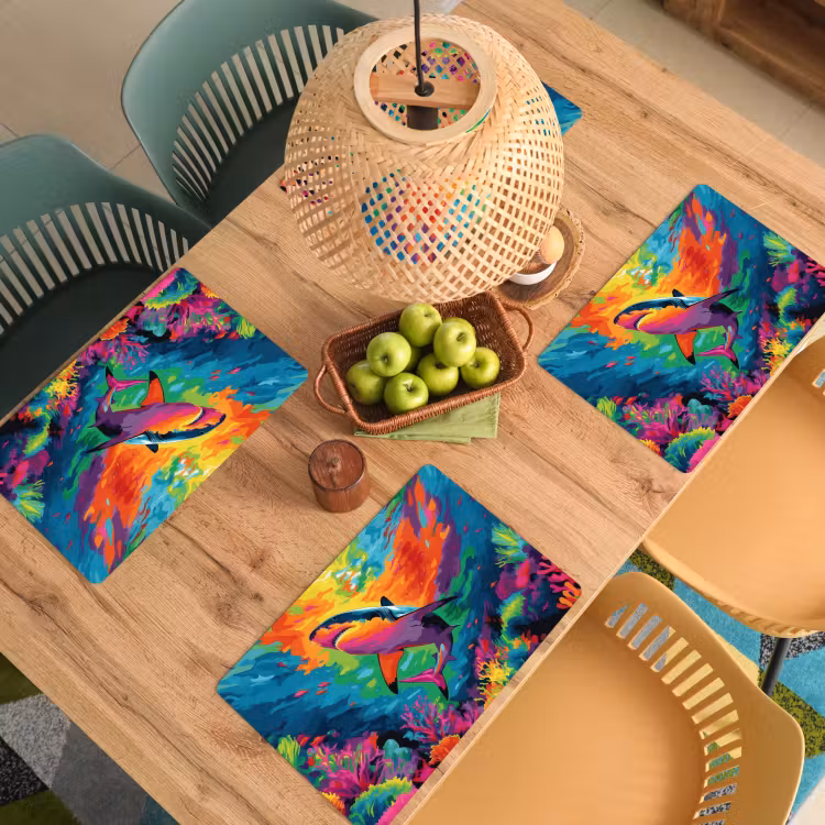 Placemat - 6 stuks - Haai - Koraalrif - Abstract - Kleurrijk — 6