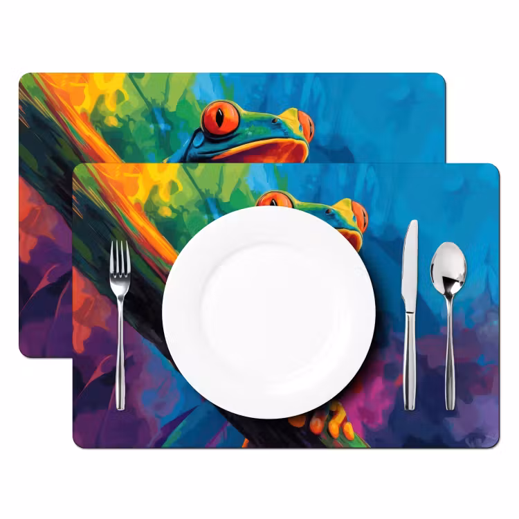 Placemat - 6 stuks - Kikker - Felgekleurd - Tak - Regenboog — 2