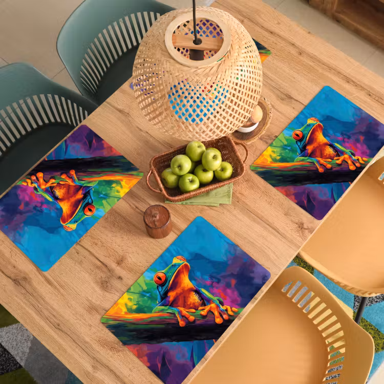Placemat - 6 stuks - Kikker - Felgekleurd - Tak - Regenboog — 6