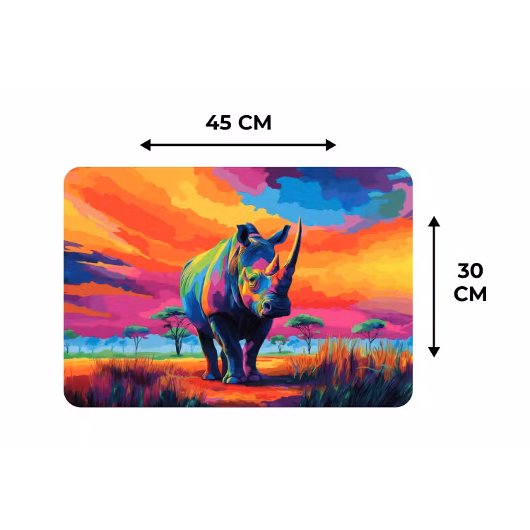 Placemat - 6 stuks - Neushoorn - Zonsondergang - Savanna - Kleurrijk — 3
