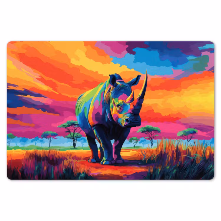 Placemat - 6 stuks - Neushoorn - Zonsondergang - Savanna - Kleurrijk — 7