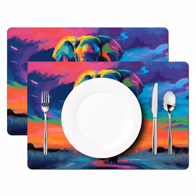 Placemat - 6 stuks - Olifant - Kleurrijk - Lucht - Abstract — 2